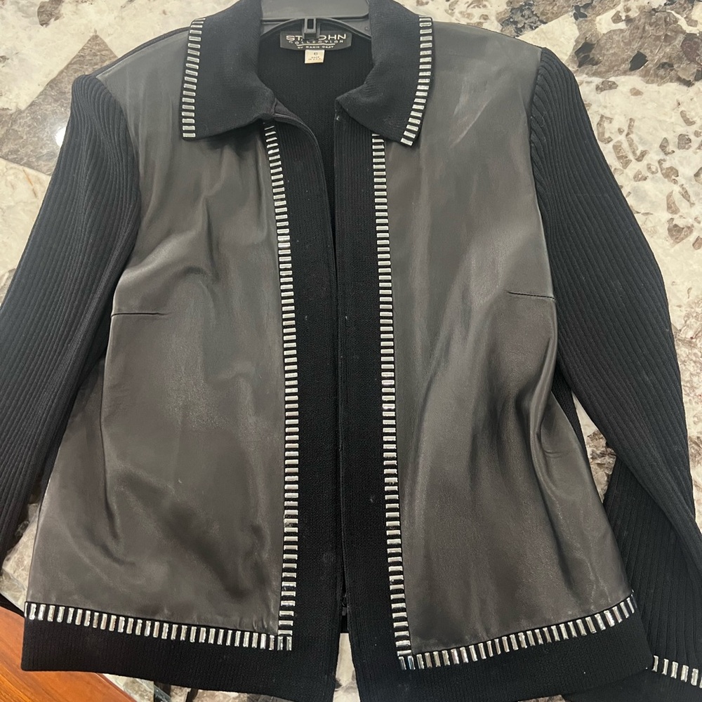 St. John Black and Gray Leather Jacket